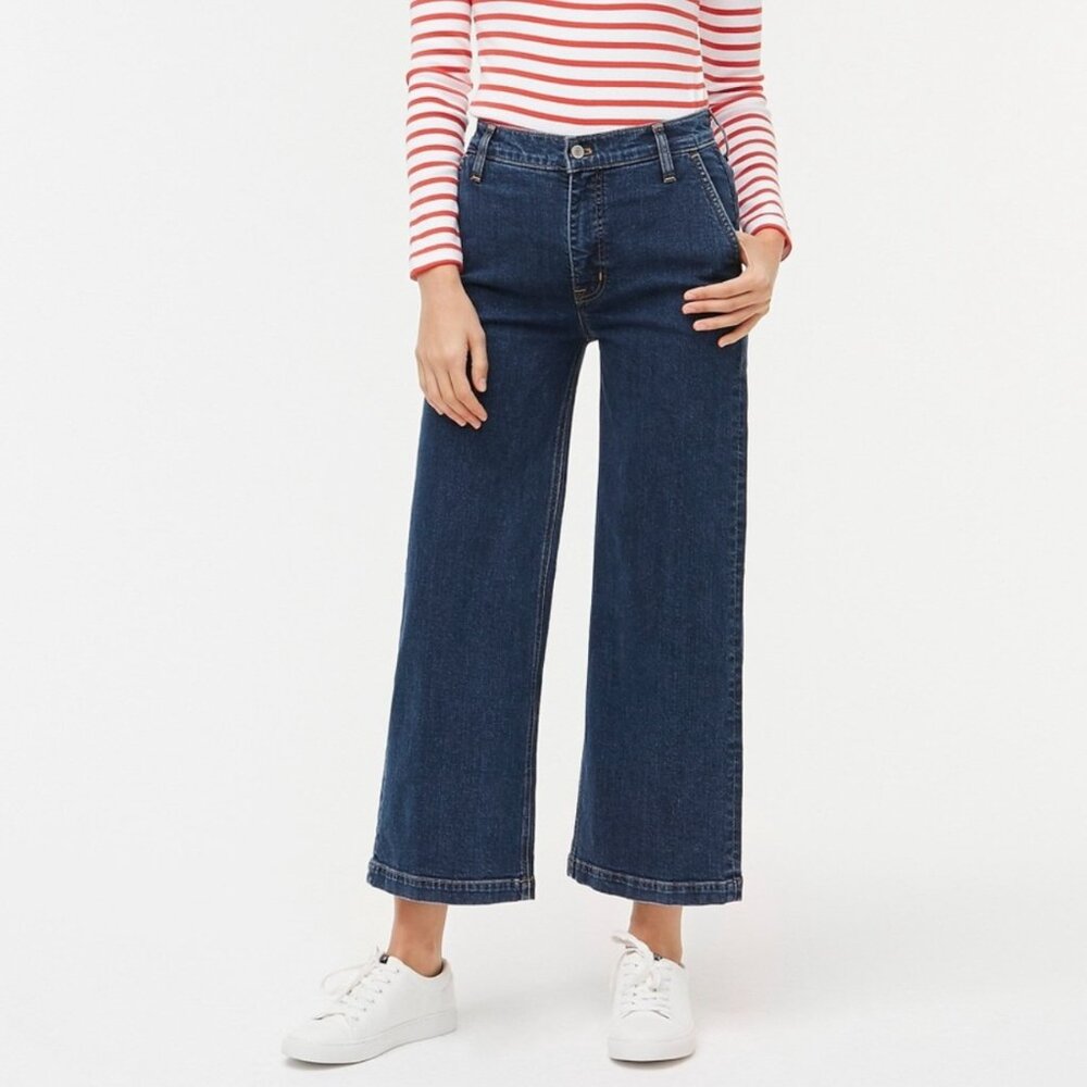 EUC Women's J. CREW Wide-Leg‎ Crop Jean Medium-Dark Wash | Size 27
